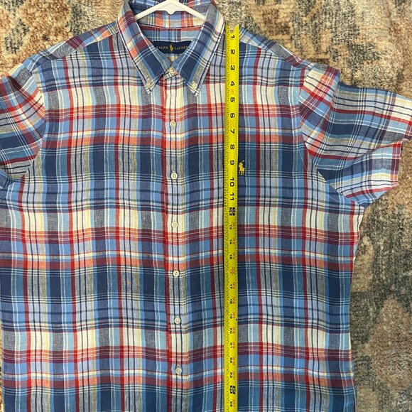 Ralph Lauren Polo Men's S/S Classic Plaid 100% Linen Button-Down Shirt L Pony - Picture 9 of 10